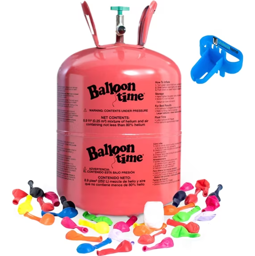 Wholesalehome 14.9 Cu. Ft. Disposable Helium Tank Kit with 50 Assorted Latex Balloons, Ribbon and Tie Tool