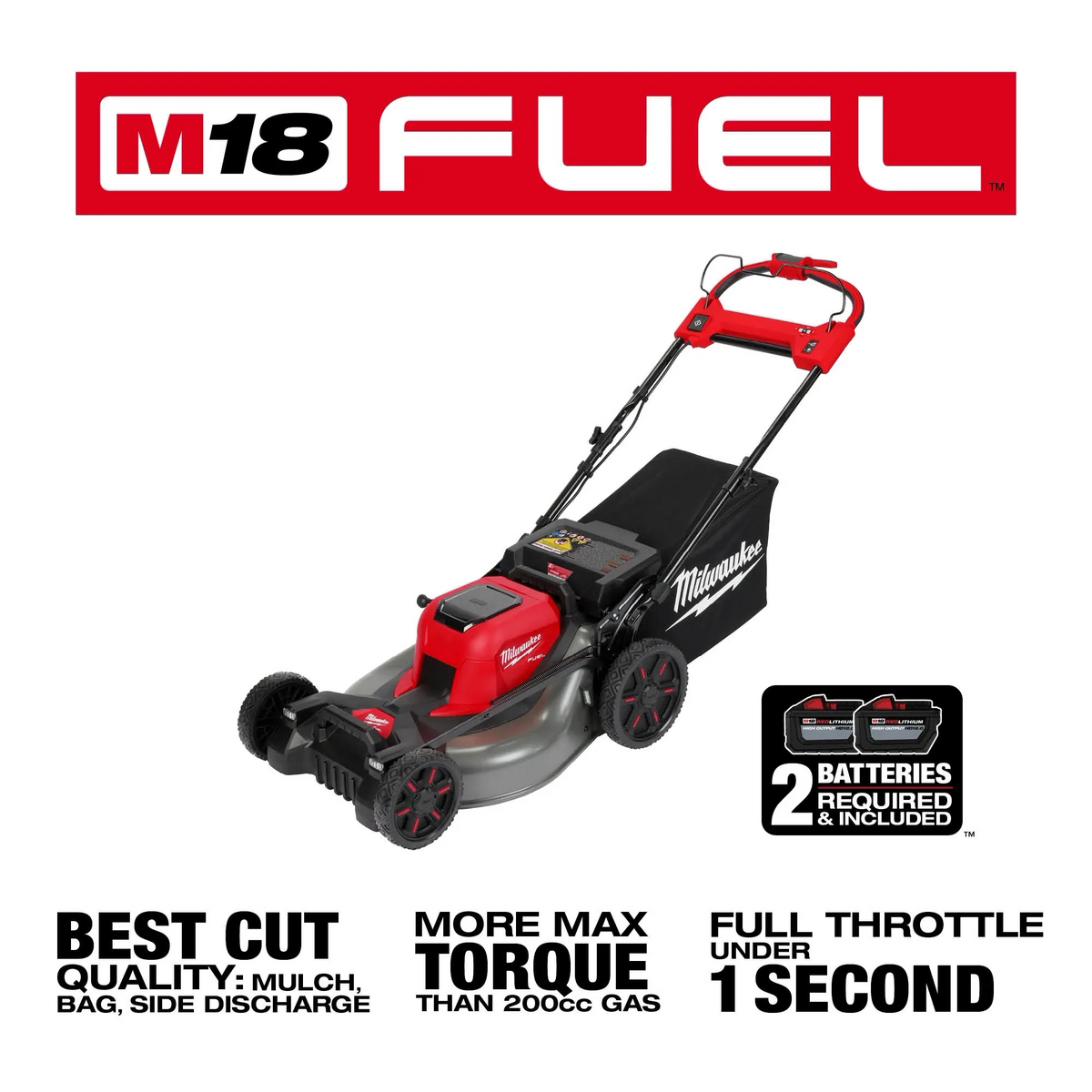 Milwaukee M18 FUEL 2823-22HD 21-Inch Self-Propelled Lawn Mower Kit with 2 HD12.0 Batteries and Charger