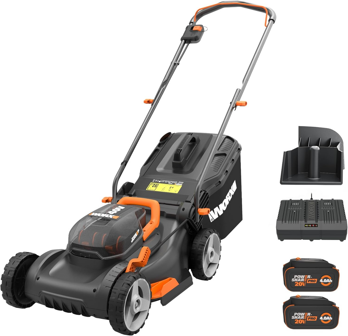 WORX WG743 40V Power Share 17-Inch Cordless Push Lawn Mower Kit with Two 4Ah Batteries and Dual Charger