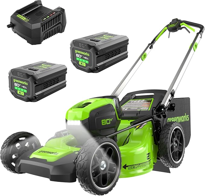 Greenworks 80V 21-Inch Brushless Self-Propelled Cordless Lawn Mower with 4.0Ah Battery and Charger