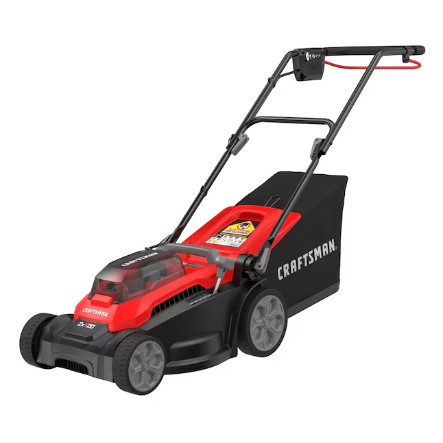 CRAFTSMAN V20 CMCMWP120M2 15-Inch Cordless Push Lawn Mower Kit with Two 4Ah Batteries, Chargers and Bagger
