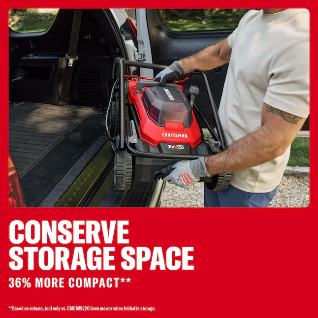 CRAFTSMAN V20 CMCMWP120M2 15-Inch Cordless Push Lawn Mower Kit with Two 4Ah Batteries, Chargers and Bagger