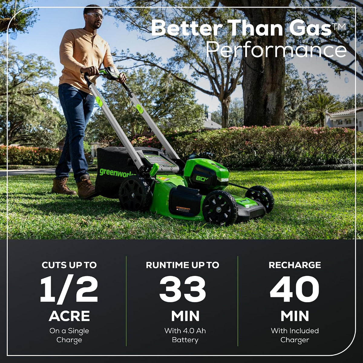 Greenworks 80V 21-Inch Brushless Self-Propelled Cordless Lawn Mower with 4.0Ah Battery and Charger