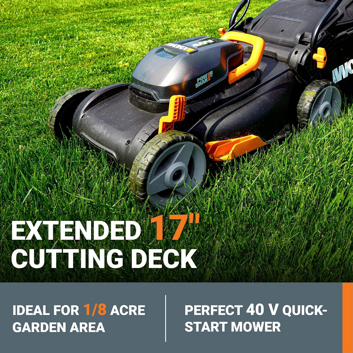 WORX WG743 40V Power Share 17-Inch Cordless Push Lawn Mower Kit with Two 4Ah Batteries and Dual Charger