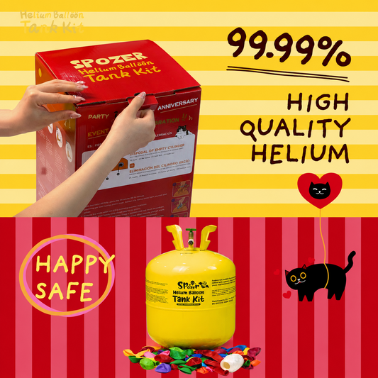 Spozer 22L Disposable Helium Tank Kit – Fills Up to 100 9-Inch Balloons with 50 Latex Balloons & White Ribbon
