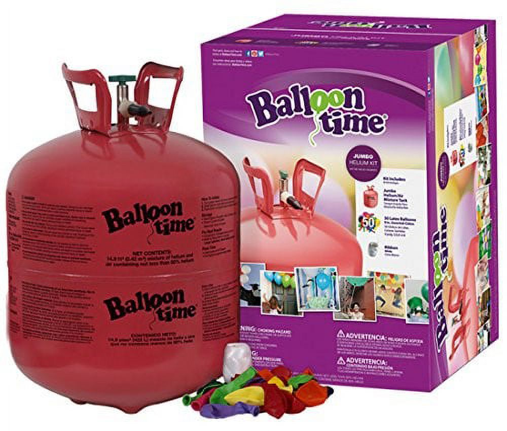Blue Ribbon Balloon Time 14.9 Cu. Ft. Disposable Helium Kit with 50 Latex Balloons, Ribbon and Ultra Hi-Float