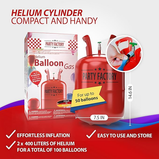 Party Factory 2-Pack 400L Disposable Helium Tanks with Easy-Fill Valves – Fills Up to 100 9-Inch Balloons